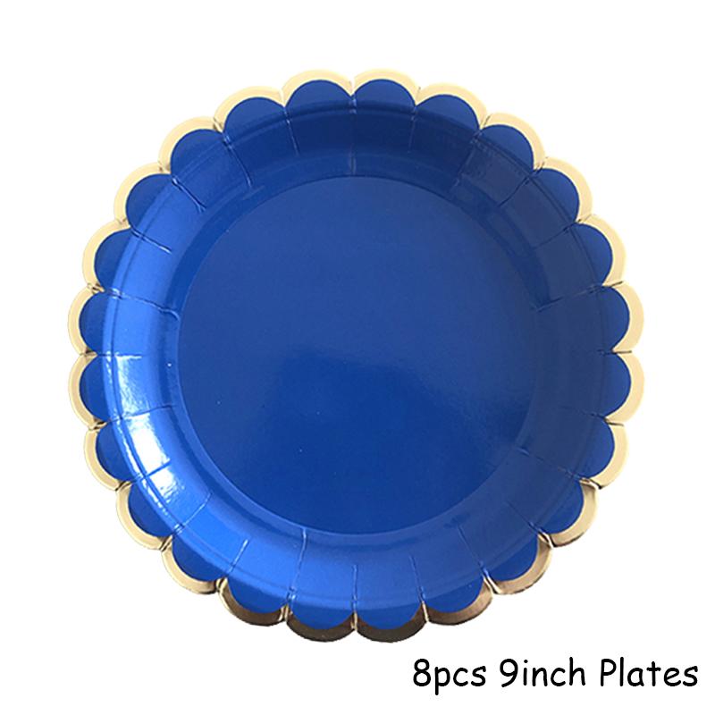 Одноразовая посуда голубого цвета, бумажные тарелки для вечеринок, стаканчики, трубочки, сувениры для детского душа, товары для дня рождения, золотые украшения для вечеринок, карнавала, свадьбы