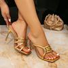 Women's High-heeled Sandals, Gold High-heeled Women's Shoes, Stiletto High-heeled Fashion Party, Party Party, Square-toed Sandals