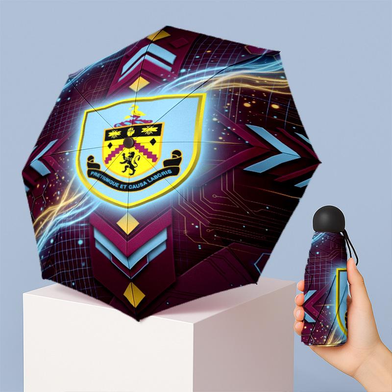 Burnley Football Pattern Printed Mini 5 Folds 8 Ribs Compact Umbrella Windproof Waterproof Lightweight Portable Folding