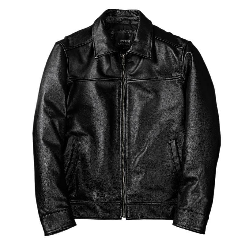 Мужская черная деловая повседневная куртка из натуральной коровьей кожи