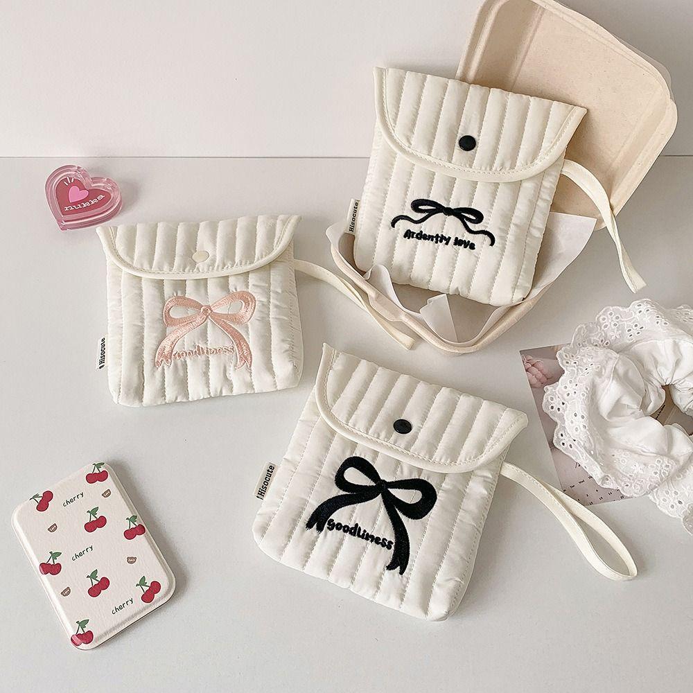 Menstruation Towel Storage Embroidery Cherry Cosmetic Bag Large Capacity Bow Makeup Bag  Women