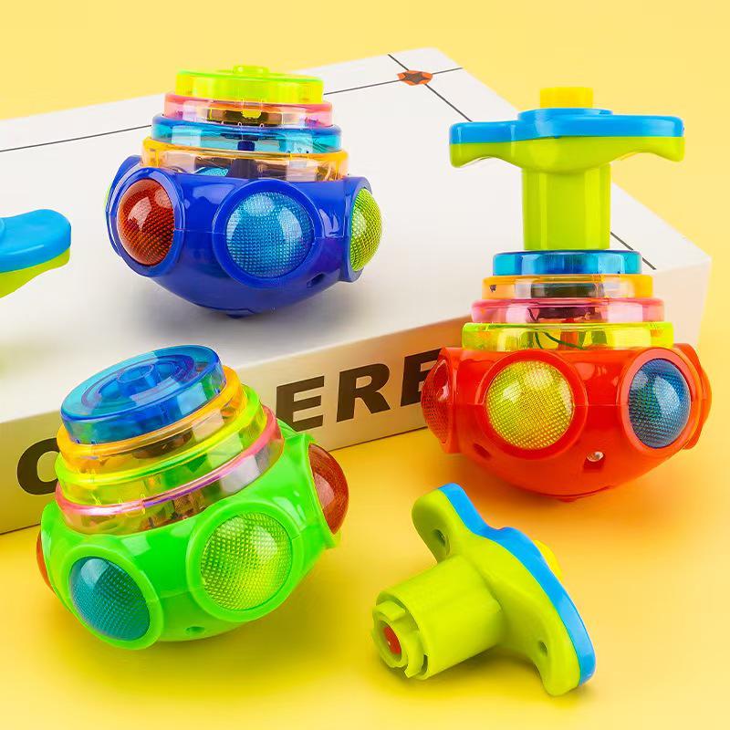 Children's Light-Up Musical Rotating UFO Toy with Cartoon Features