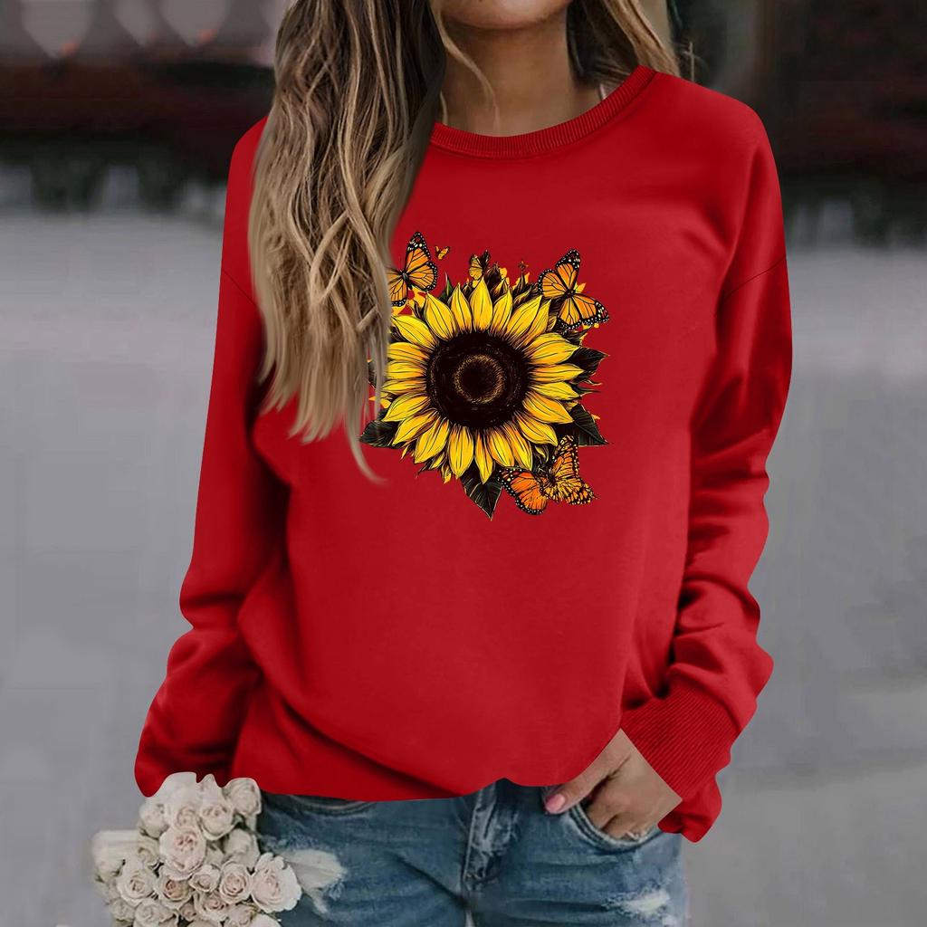 Женская модная повседневная толстовка с длинным рукавом и круглым вырезом с принтом