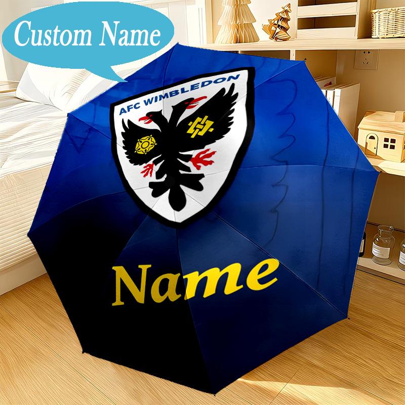 Custom Name Umbrella Wimbledon Football Club Crest Umbrella 8-Frame for Travel, Camping, Casual Lightweight Portable, Essential for Family Gifts