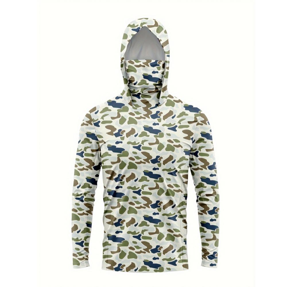Camouflage long-sleeved fishing suit quick-drying breathable luya fishing suit outdoor dust mask hoodie ice silk feeling