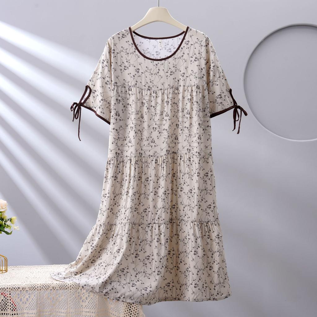 Spot new women's cotton silk spring, summer and autumn thin loose cake nightgown simple and comfortable loungewear