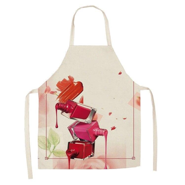 Sleeveless Linen Apron Men and Women Household Cleaning Tools Apron Nail Polish Ladies Perfume Printing Kitchen Apron