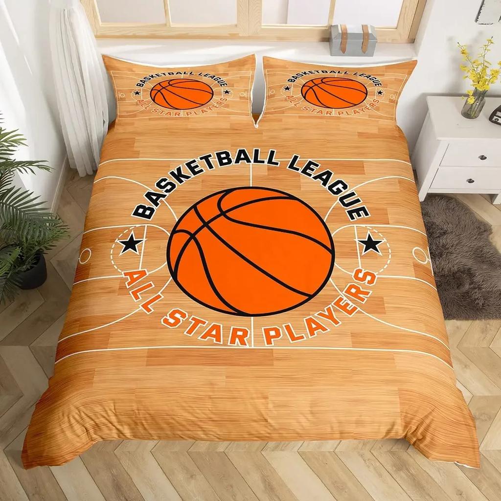 Basketball Bedding Set Kids Basketball Court Comforter Cover Set for Boys Men 3D Ball Pattern Sports Theme Duvet Cover Twin Size