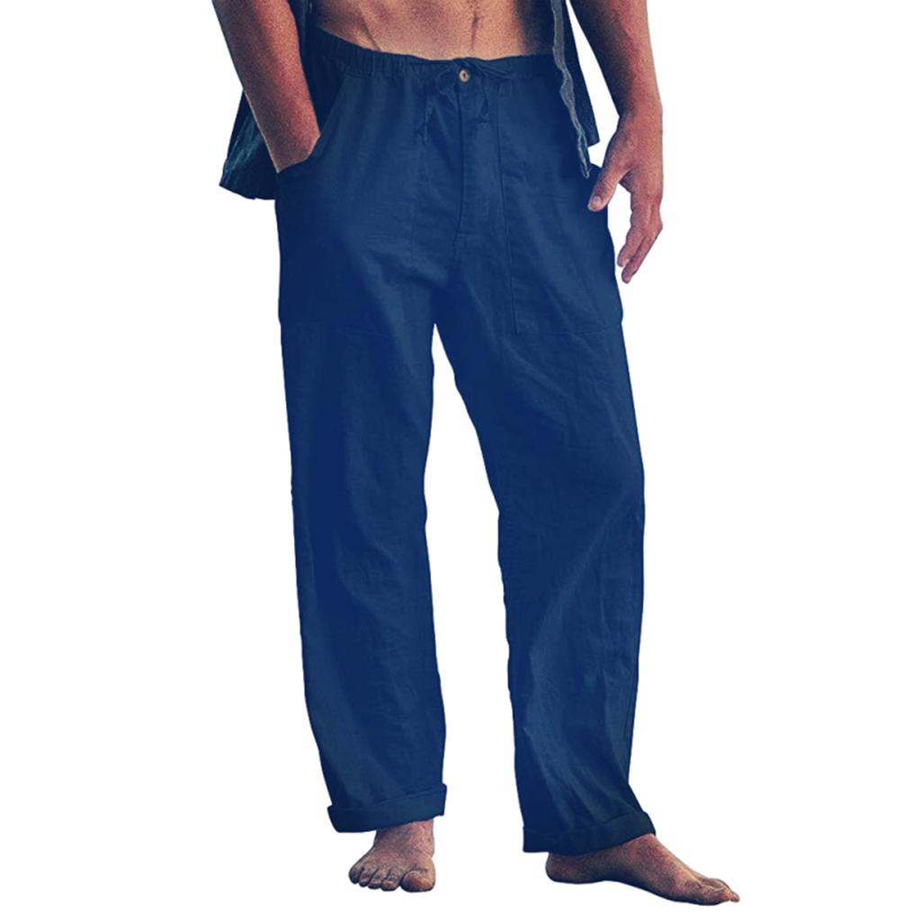 Мужская мода однотонные тонкие свободные повседневные брюки с завязками на талии и карманами