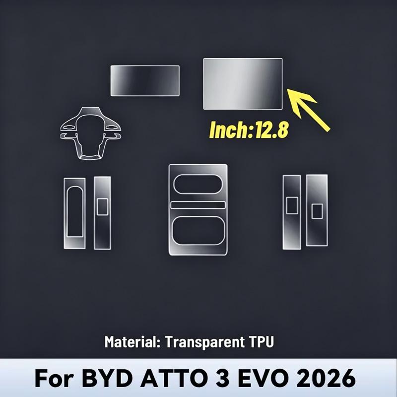 Для BYD ATTO 3 EVO 2026 Защита салона автомобиля Прозрачная TPU пленка для экрана центрального управления Навигация Антицарапающая GPS-пленка