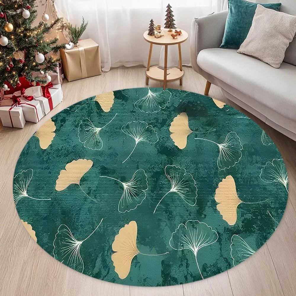 Elegant Teal Area Floormat Gold Leaf Pattern Rug Great for Living Room Layout Children Home Chair Mat Mat Home Decoration