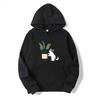 Teens Cute Cat and Plant Print Hoodies Casual Couple Hip Hop Streetwear Spring Long Sleeve Hoody Sweatshirts