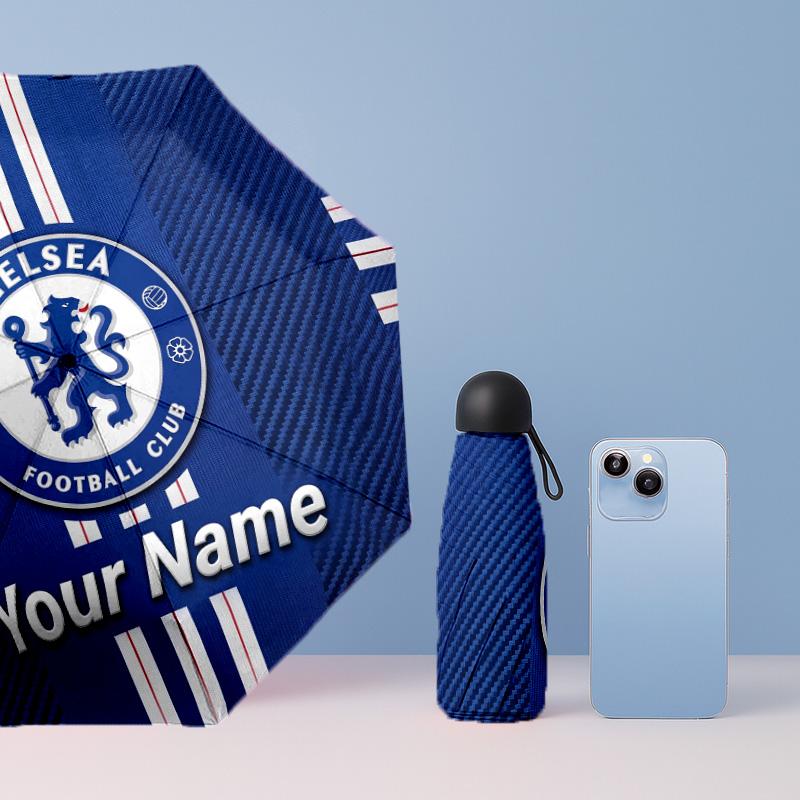 Chelsea FC Manual Five Fold 8 Rib Umbrella Support Custom Text, Lightweight Travel Umbrella