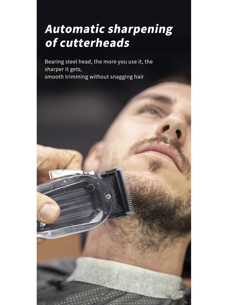 Прозрачная профессиональная электрическая машинка для стрижки волос с многоскоростной регулировкой и ЖК-дисплеем