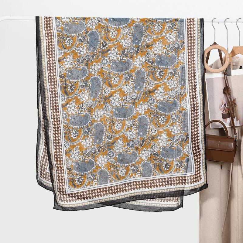 Women's Cotton and Linen Long Scarf Thin Shawl Spring and Autumn Versatile Print Large Size Scarf Beach Towel