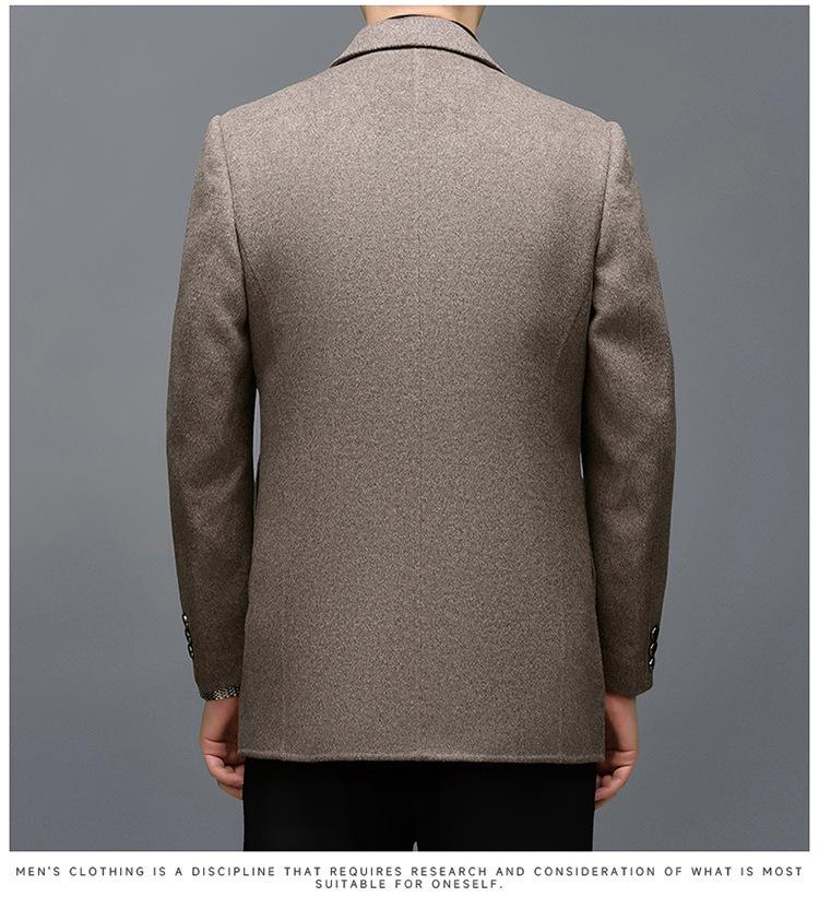 Мужское пальто средней длины премиум-класса из кашемира со съемной пуховой подкладкой и воротником-стойкой для осени/зимы.