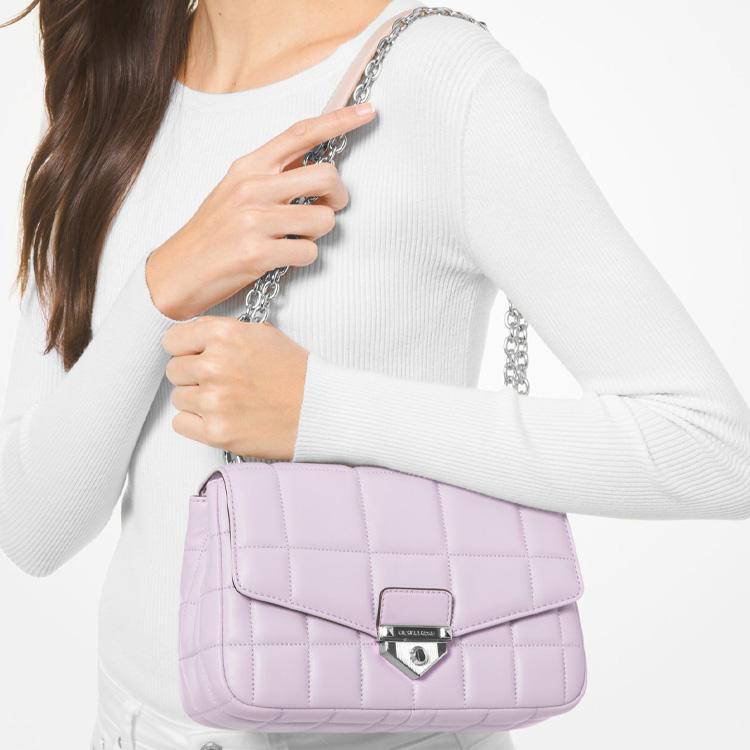 Michael Kors MK Soho Solid Color Quilted Flap Chain Leather Crossbody Shoulder Bag Large Women bags Light-Purple 30F0S1SL3L-LVNDR-MIST