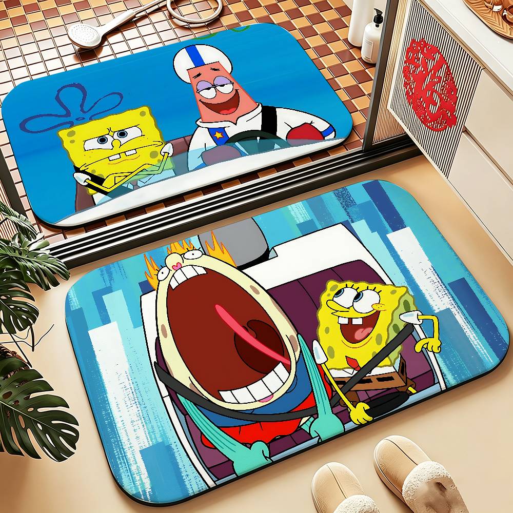 Cute Anime S-Sponge-b-Bobs Carpet Bathroom Anti-slip Mat Door Mat Home Decoration Mat Entrance Door Mat Scratch-resistant Door