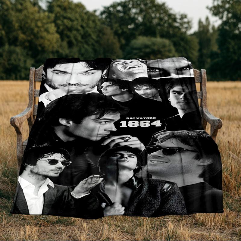 Two Men In Suits Damon Blanket Flannel Throw for Sofa, Indoor, Camping, Living Room, Office, Chair, And Bed Soft Birthday Gift