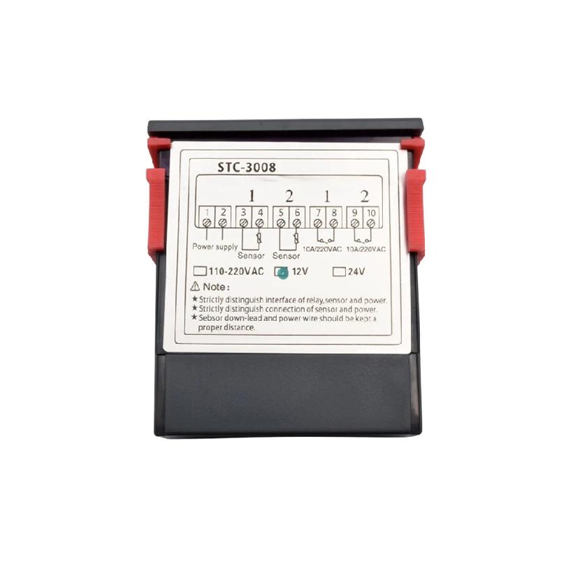 STC-3008 Dual LED Digital Temperature Controller Thermostat AC 220V 12VDC Heater Cooler Control Two Relay Output Thermoregulator
