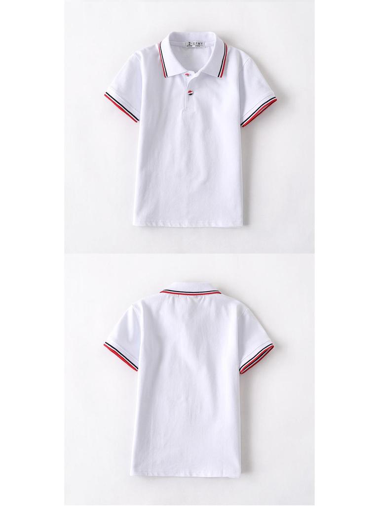 Boys' White Short-Sleeve Polo Shirt, Elementary School Uniform, Turn-Down Collar, Girls' Graduation Class T-Shirt