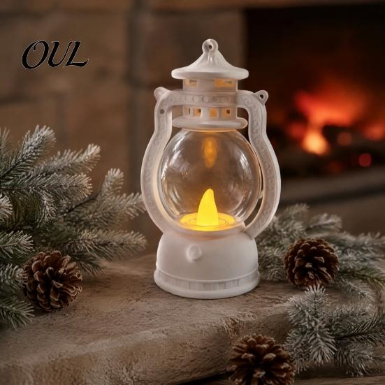 Portable Lantern for Home Decor Vintage Night Light, Flickering LED Candle Lamp Christmas Decorative Plastic Halloween, Flameless Bedside Lamp,