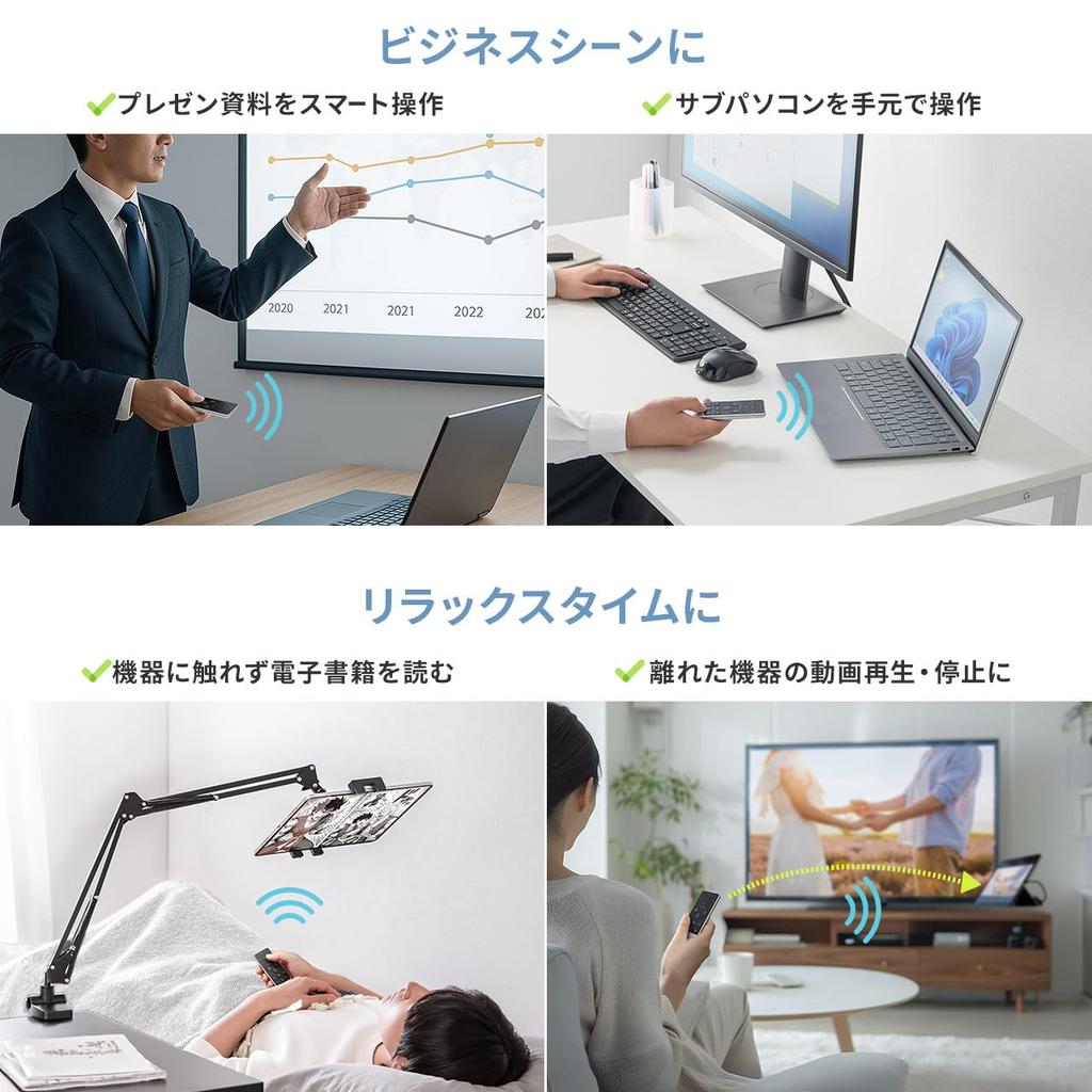 SANWA DIRECT Воздушная мышь в лежачем положении с бесшумным пультом для PowerPoint и мыши, Bluetooth, Тачпад, Перезаряжаемая через USB-C, Кнопка, Управление,