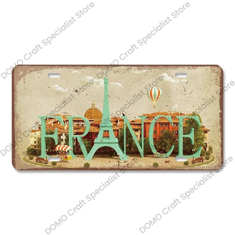 National Landmark Poster Car License Plate Retro France New York Australia Metal Tin Signs Wall Decor Garage Car Club