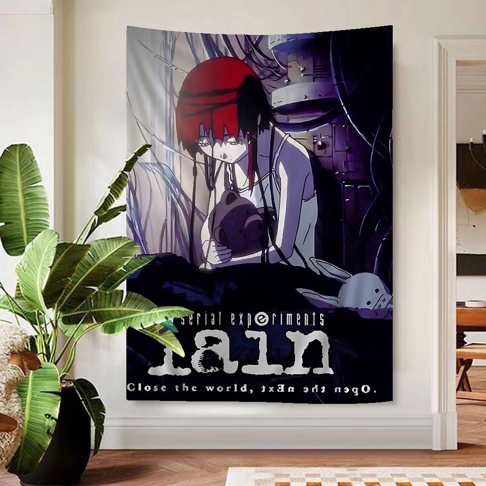 Serial Experiments Lain Cartoon Anime Tapestry Hippie Flower Wall Carpets Dorm Decor Cheap Hippie Wall Hanging