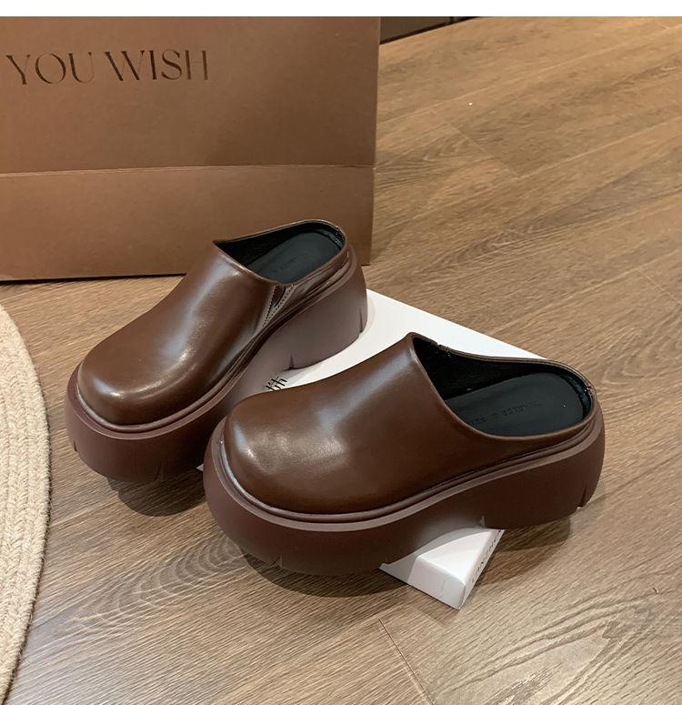 Модные шлепанцы на толстой подошве с увеличением высоты для женщин, весенне-осенние, для ношения на улице, на высоком каблуке, с закрытым носком, полушлепанцы, повседневные, коричневые, черные, мюли, шлепки