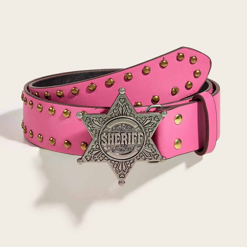 Width 3.3cm Hip-hop Retro Ladies Belt Gothic Punk Five-pointed Star Buckle Pu Leather Girdle Rock Y2k Popular Red Waistband