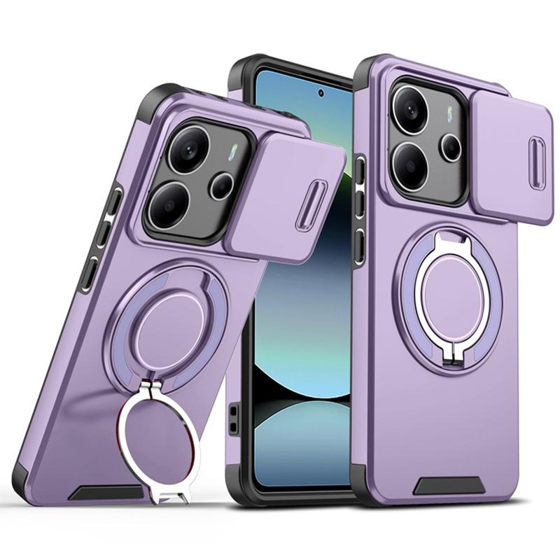 Magnetic Fold Stand Ring Bracket Phone Case For Xiaomi Redmi Note 14 13 Pro Plus 5G 4G 14S Slide Camera Cover Dual Layer Bumper