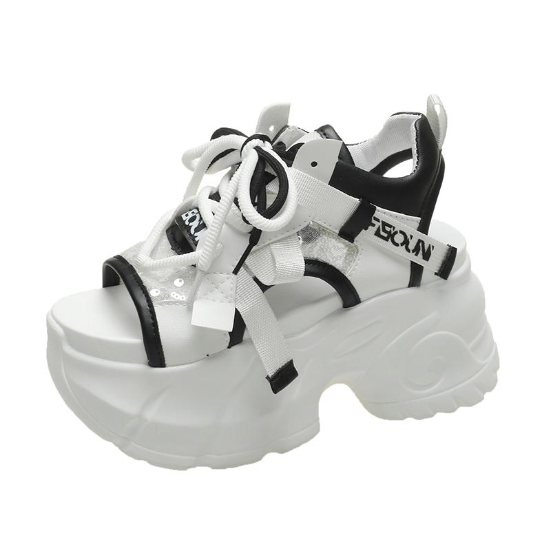 Новые босоножки на высокой платформе, женские летние сетчатые толстые кроссовки, женские тапочки на танкетке, женские с открытым носком, Sandalia Feminina 8,5 см