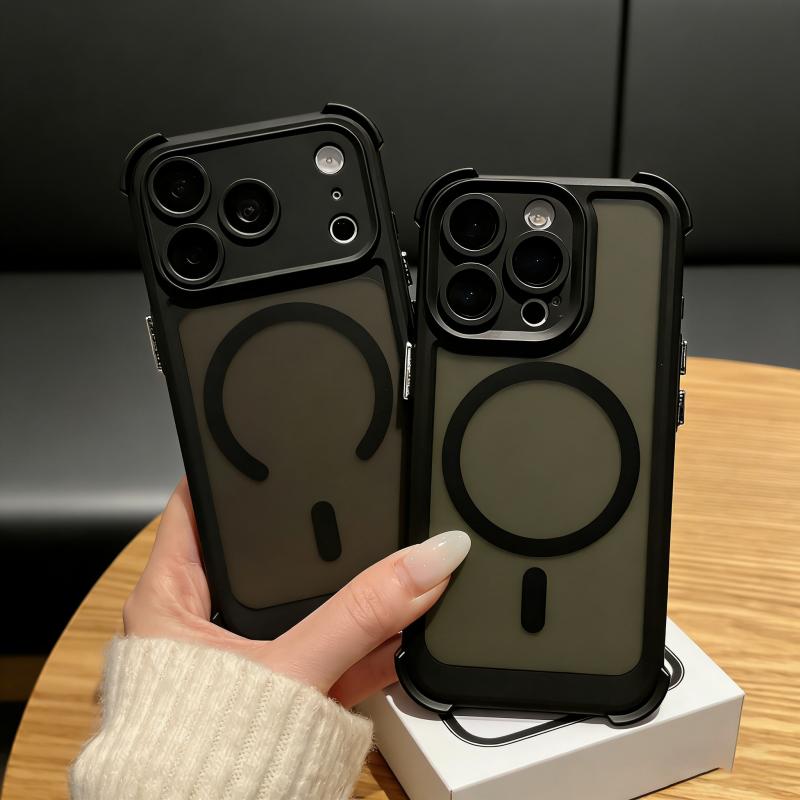 Роскошный Ударопрочный Бронированный Чехол Для Magsafe Для iPhone 17 Air 16 15 14 Pro Max Беспроводная Зарядка Магнитный Матовый Прозрачный Жесткий Чехол