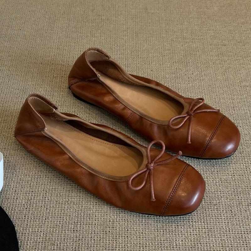 2025 autumn new evening breeze bow soft-soled ballet shoes round head temperament comfortable shallow mouth single shoes with skirt