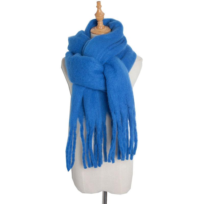 Versatile Monochrome Mohair Pull Scarf Winter Warm Soft Waxy Sweet Solid Color Student Scarf