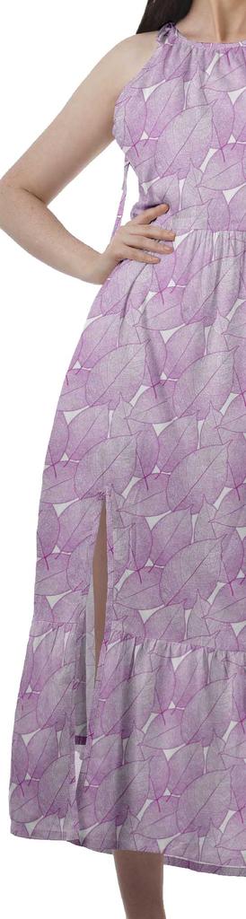 Moomaya Rayon Halter Neck Sleeveless Front Slit Holiday Dress Women Printed