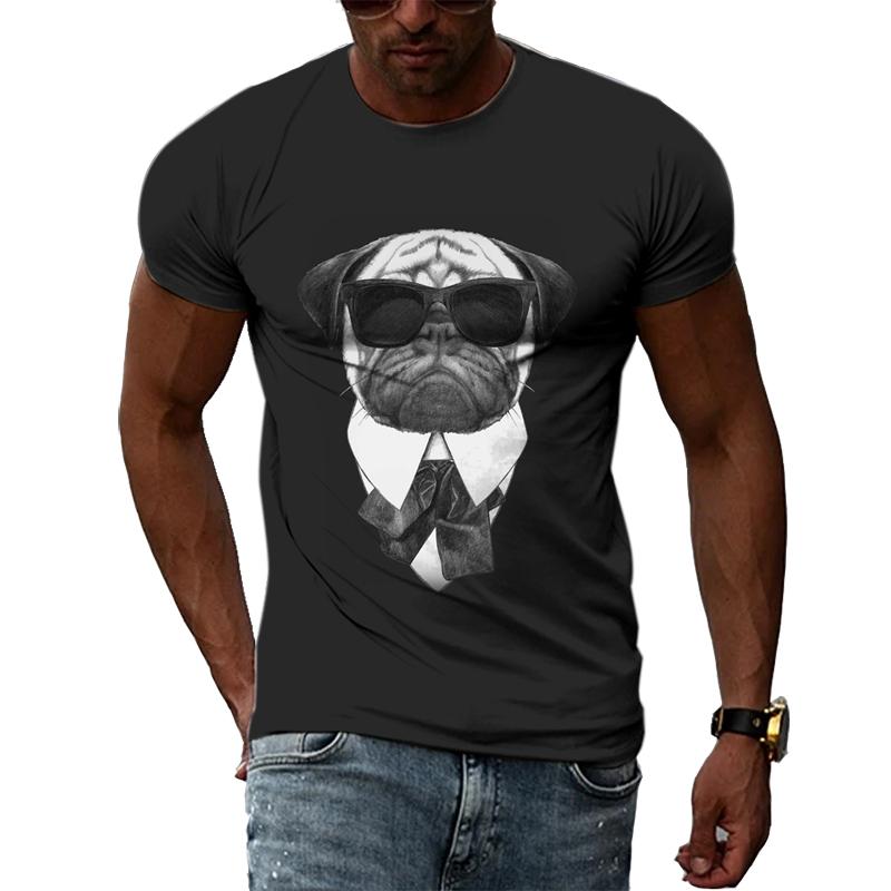 Летние модные мужские футболки с забавным животным и собакой, 3D трендовые индивидуальные повседневные черные футболки с принтом, топ в стиле Харадзюку с круглым вырезом в стиле хип-хоп