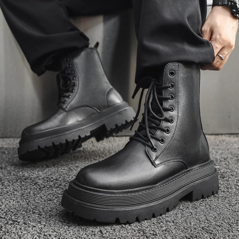 Повседневный модный тренд мужские кожаные ботинки на толстой подошве, уличные рабочие ботинки, осенне-зимние теплые ботинки с высоким верхом 56735-J