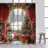 Christmas Shower Curtains Cute Snowman Xmas Tree Gift Window Winter Scenery New Year Home Wall Hanging Bathroom Decor With Hooks