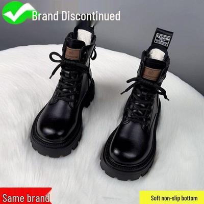 Женские кожаные полусапоги на флисовой подкладке | Толстая подошва и поддержка голеностопа | Осень/Зима Британский стиль