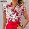 Women's Fashion Casual Summer Spring Flower Pattern Print Short Sleeve V-Neck Blouses & Shirts