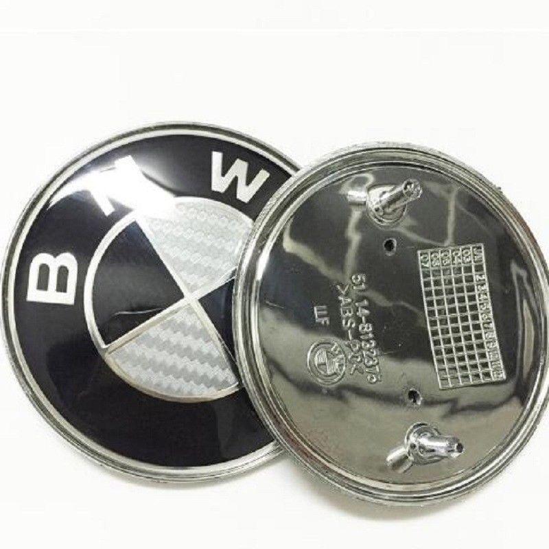 Logo Bmw For Real Carbon Fiber Black Silver 74mm Hood Trunk Badge Emblem