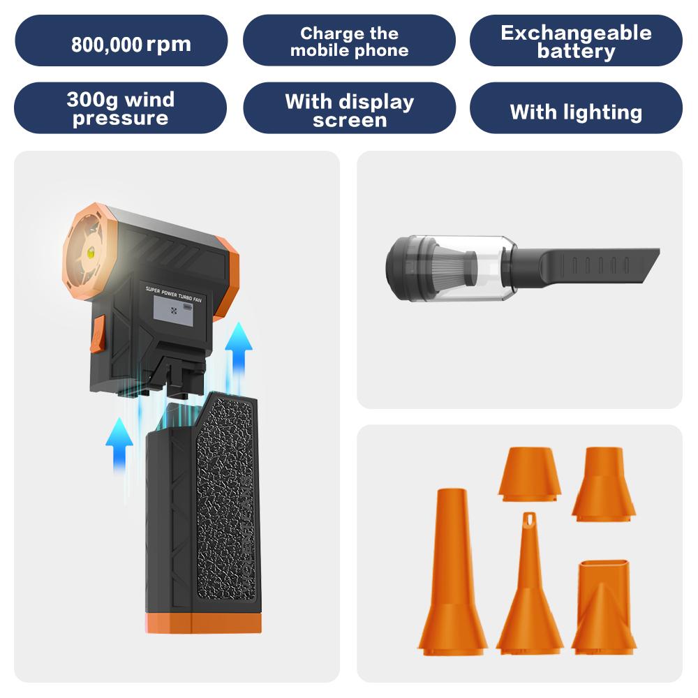 Съемный аккумулятор Мощный вентилятор 800000 об/мин Мощная воздуходувка Бесщеточный мини-турбовентилятор Сменный аккумулятор Электрическая сушилка