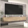 Floating TV Stand for 80" TVs, Wall Mounted Media Console with Storage, Oak/White, Cable Mgmt