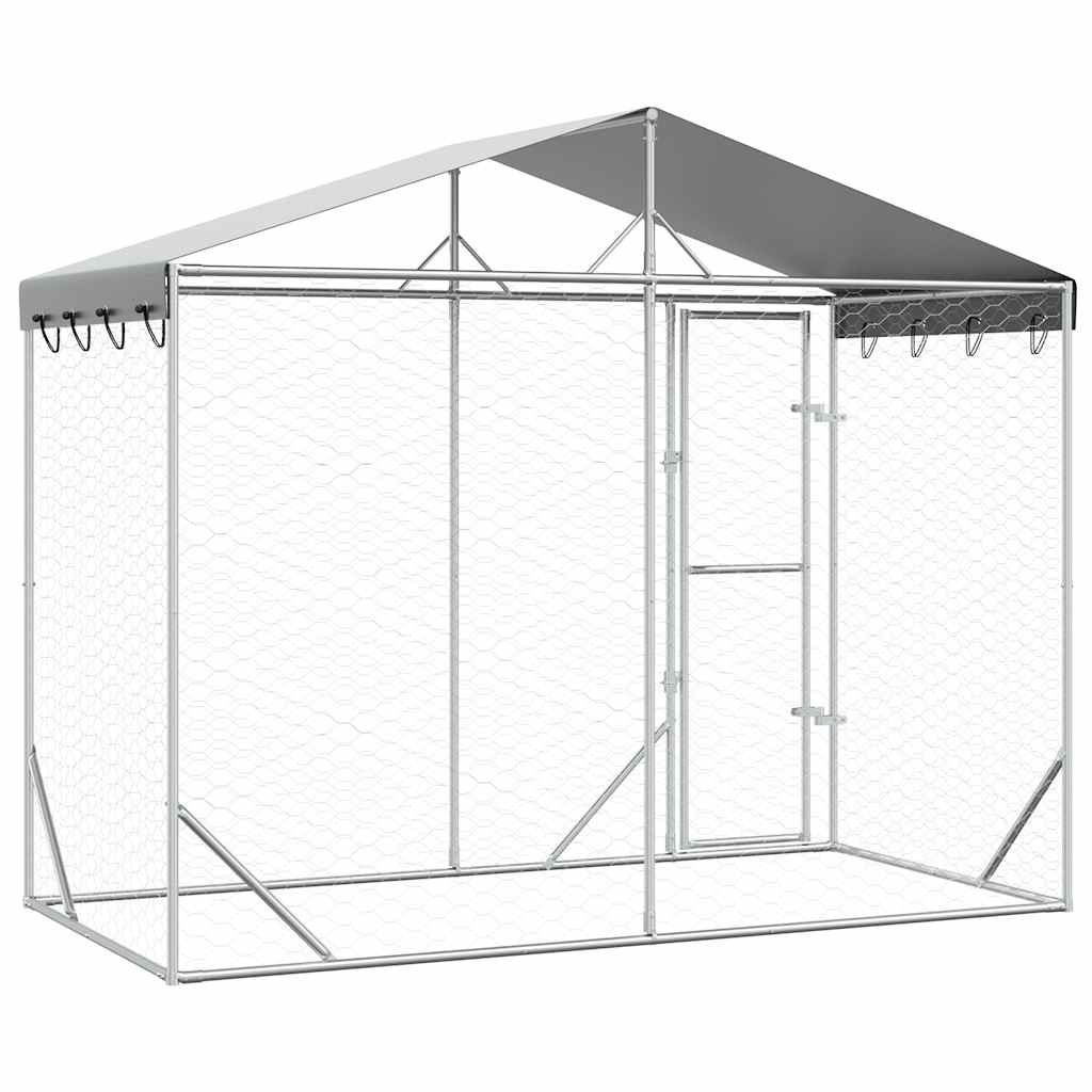 Outdoor Dog Kennel with Roof Silver 3 x 1.5 x 2.5 m Galvanized Steel