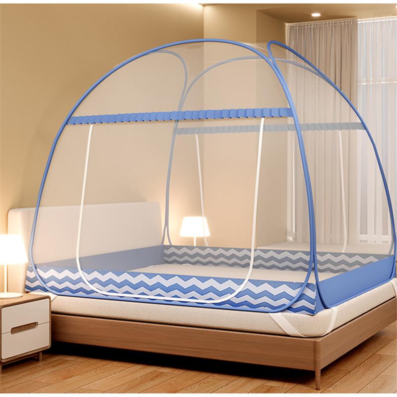 Simple Sea Wave Printed Home Mosquito Net Summer Encrypted Breathable Mosquito Net Large Space Double Door Yurt Mosquito Net