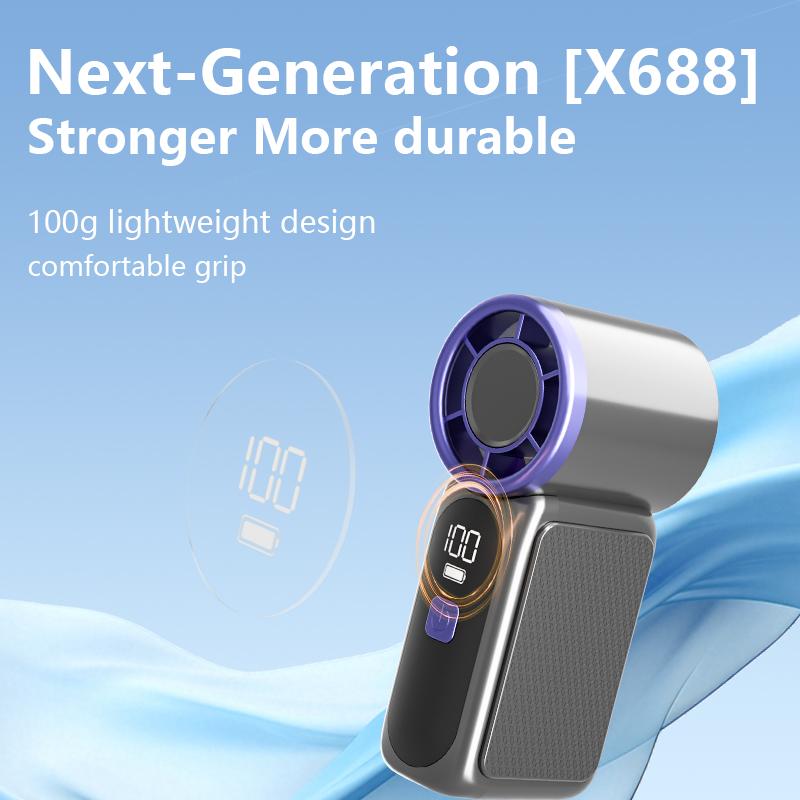 Premium Compact Size Mini Fan 5 Speed LED Display Handheld Fan 1200mAh Rechargeable Turbo Fan for Dorm Use