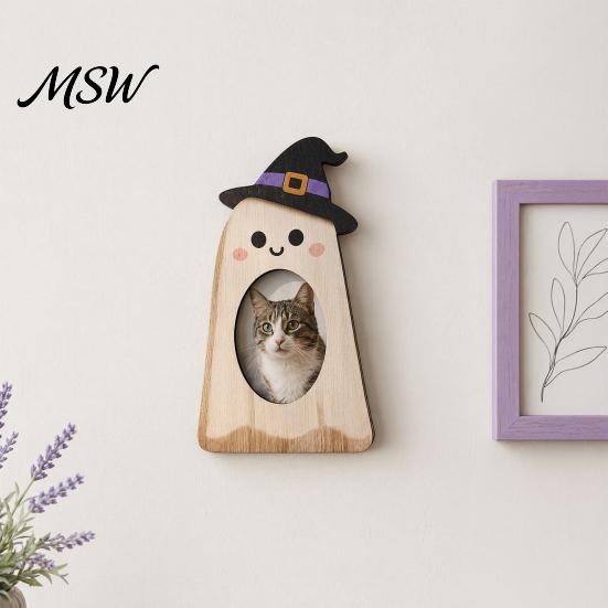 Thick Wooden Picture Board Halloween Photo Frame, Pumpkin/Ghost Frame for Wall Ghost Theme Home Ornament Hanging or Desktop Display, Personalized