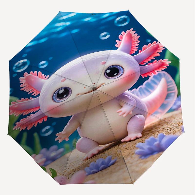 1PC Axolotl Ocean Umbrella-8-Rib Reinforced Portable Folding Travel Suitable for All Seasons Outdoor Daily Use -J0353